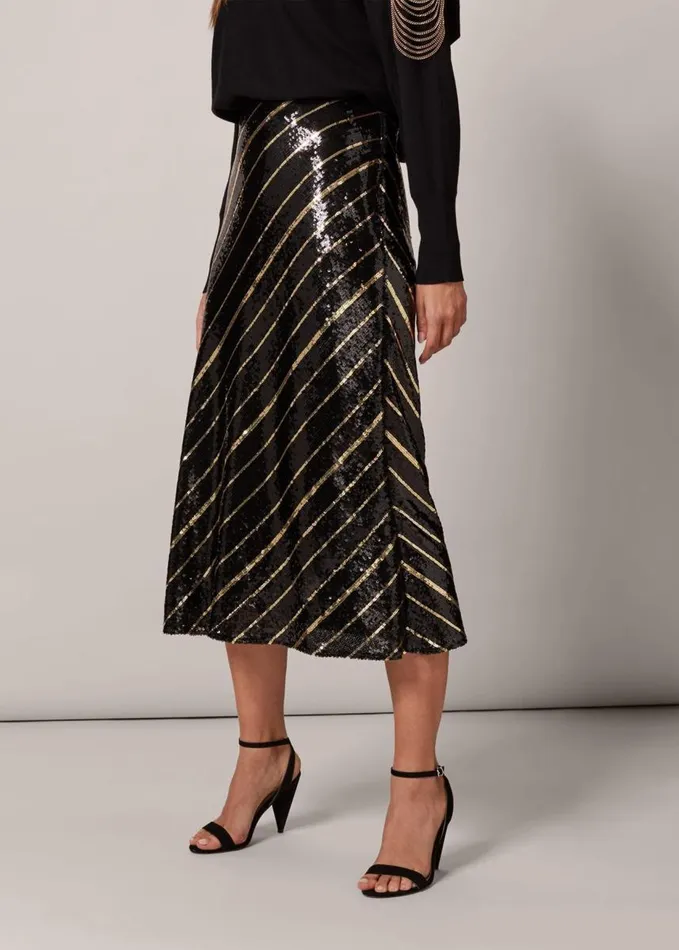 Phase Eight Giana Stripe Sequin Skirt Blackbronze Women Skirts
