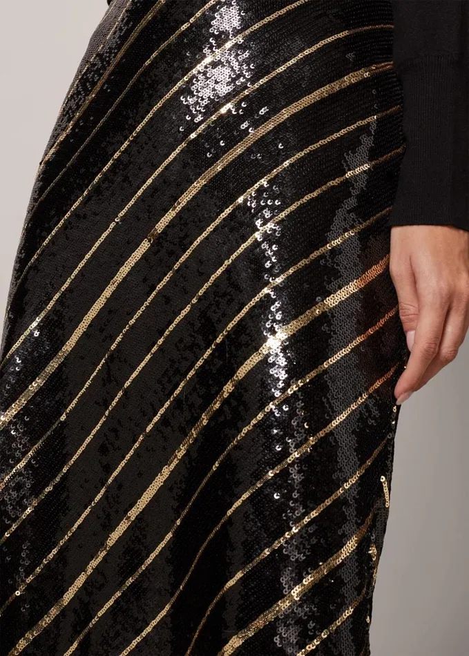 Phase Eight Giana Stripe Sequin Skirt Blackbronze Women Skirts