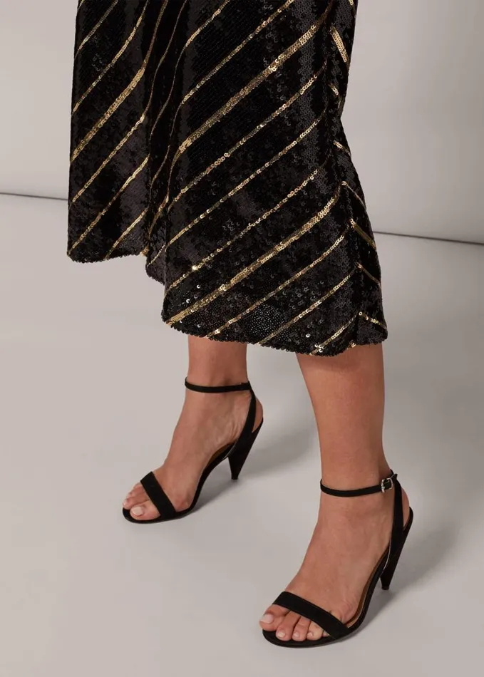Phase Eight Giana Stripe Sequin Skirt Blackbronze Women Skirts