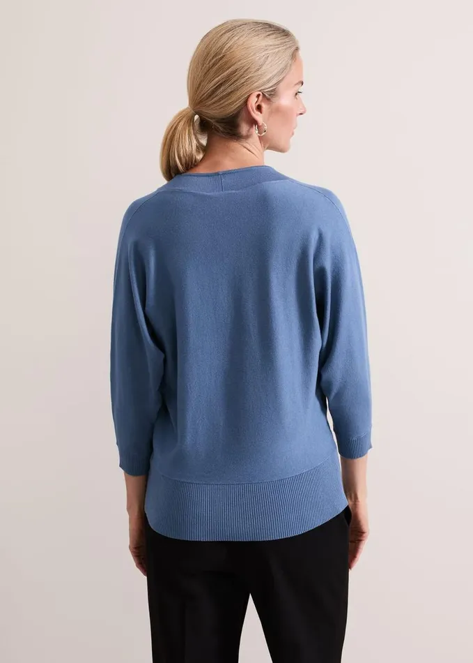 Phase Eight Gina V Neck Batwing Jumper Blue Women Knitwear