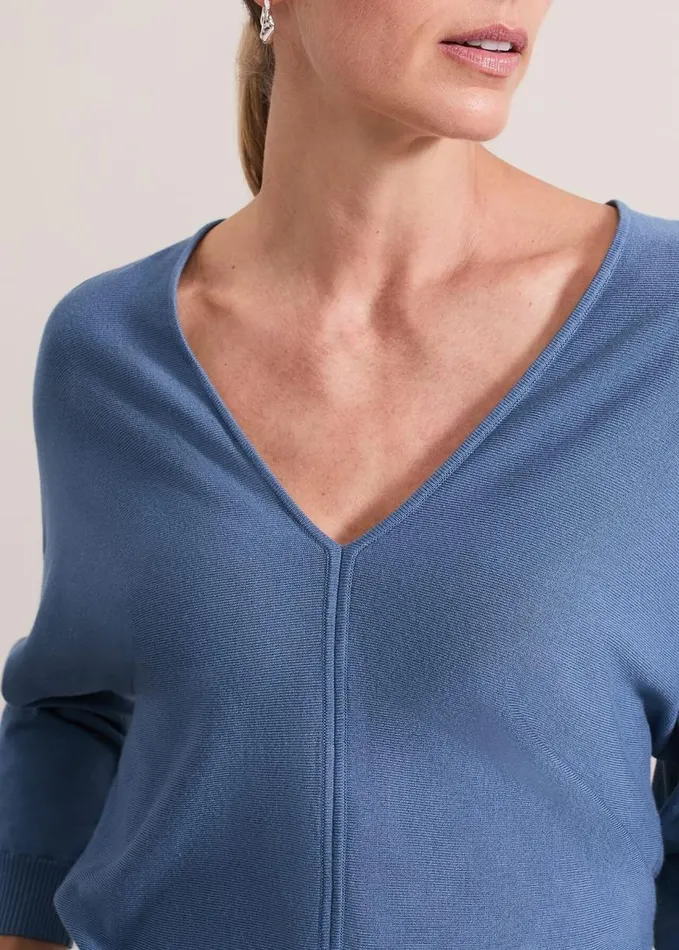 Phase Eight Gina V Neck Batwing Jumper Blue Women Knitwear