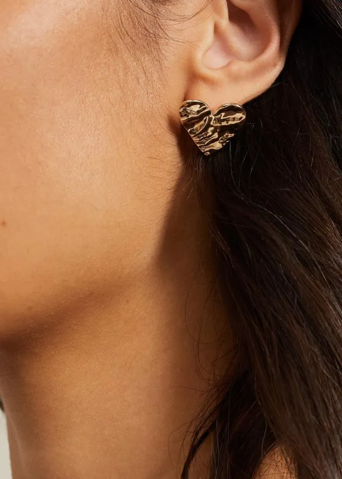 Phase Eight Gold Large Heart Stud Earrings Gold Women Jewellery