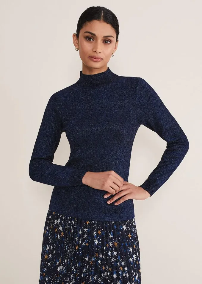 Phase Eight Gwyneth Lurex Knitted Jumper Midnightblue Women Knitwear