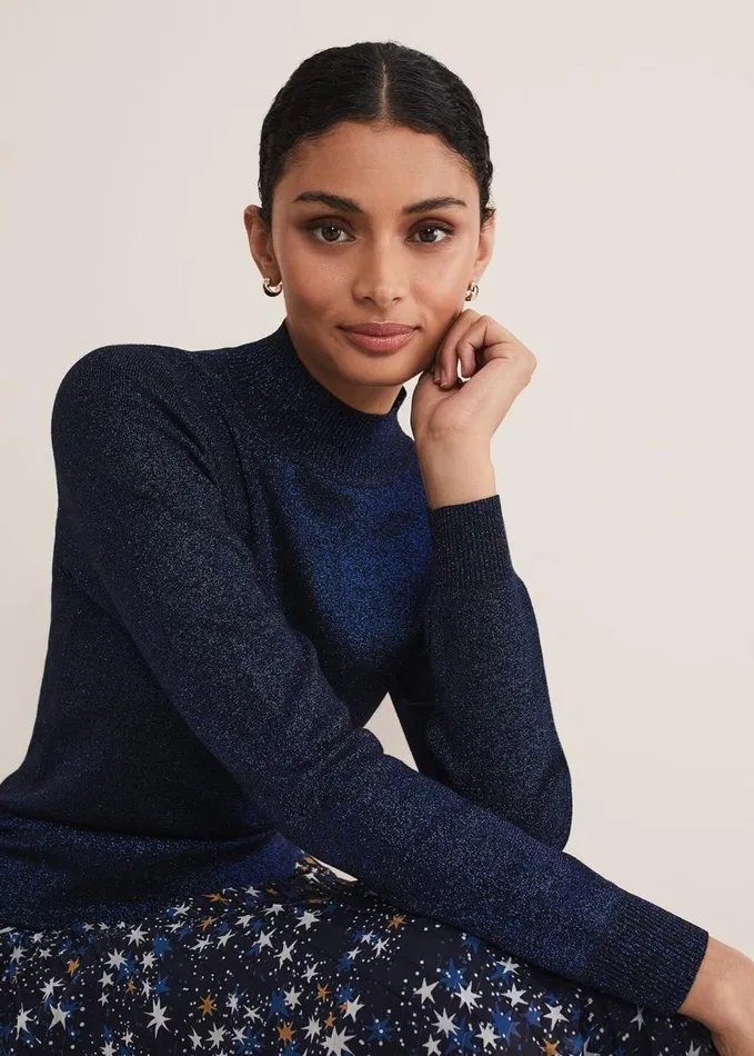 Phase Eight Gwyneth Lurex Knitted Jumper Midnightblue Women Knitwear