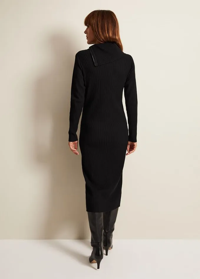 Phase Eight Hartley Zip Ribbed Column Dress Black Women Dresses