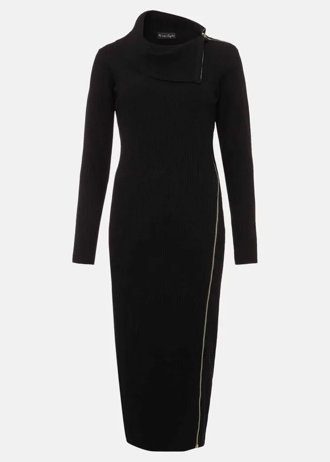 Phase Eight Hartley Zip Ribbed Column Dress Black Women Dresses