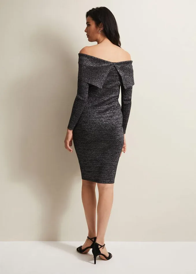 Phase Eight Heidi Knitted Bardot Dress Blacksilver Women Dresses