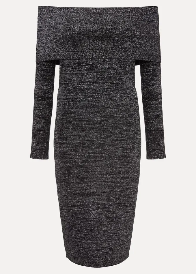 Phase Eight Heidi Knitted Bardot Dress Blacksilver Women Dresses