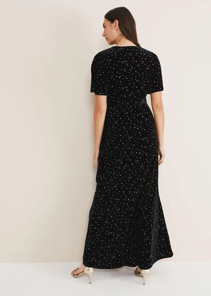 Phase Eight Holly Velvet Star Wrap Maxi Dress Black Women Dresses