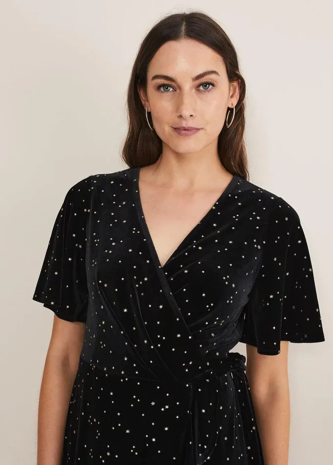 Phase Eight Holly Velvet Star Wrap Maxi Dress Black Women Dresses