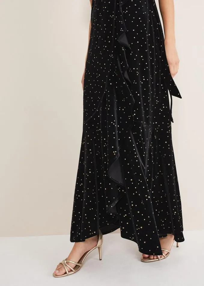 Phase Eight Holly Velvet Star Wrap Maxi Dress Black Women Dresses