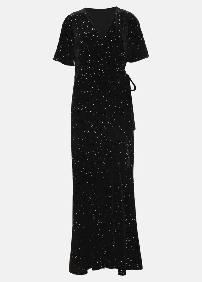 Phase Eight Holly Velvet Star Wrap Maxi Dress Black Women Dresses