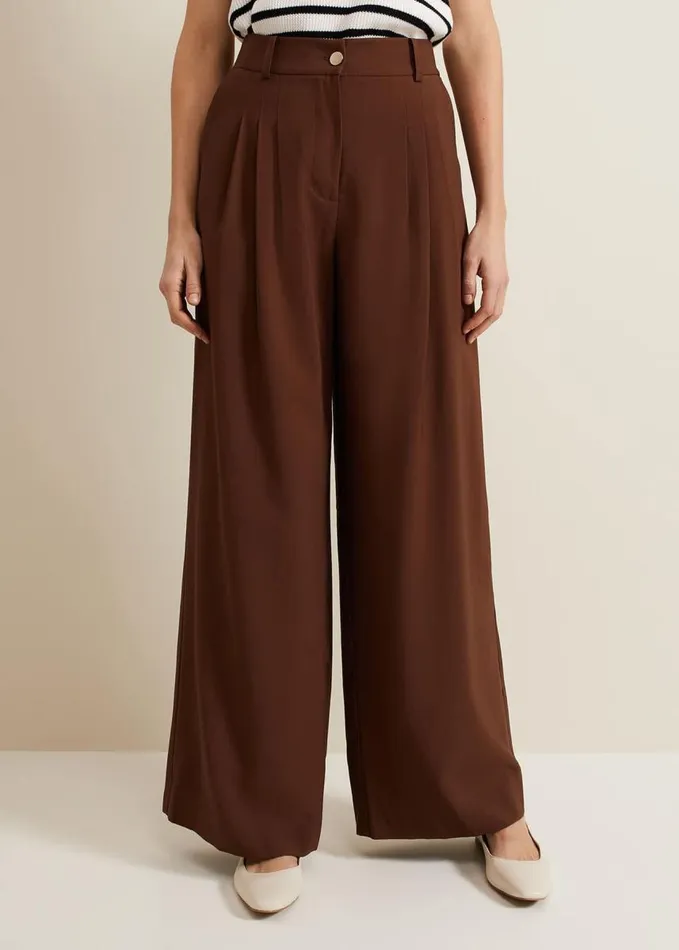 Phase Eight Indiyah Pleated Wide Leg Trousers Brown Women Trousers