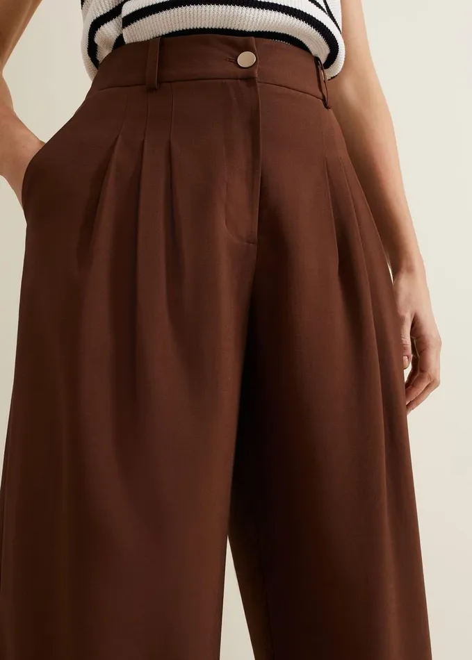 Phase Eight Indiyah Pleated Wide Leg Trousers Brown Women Trousers