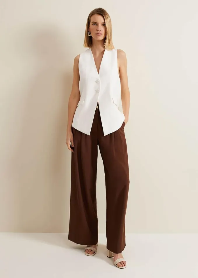 Phase Eight Indiyah Pleated Wide Leg Trousers Brown Women Trousers