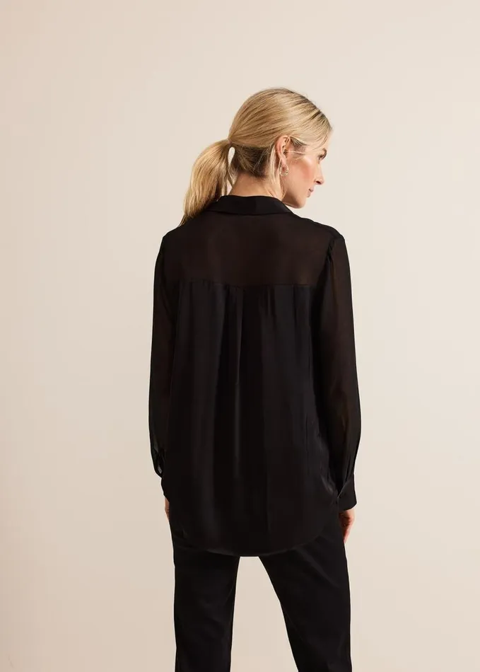 Phase Eight Inessa Mixed Media Satin Shirt Black Women Shirts and Blouses