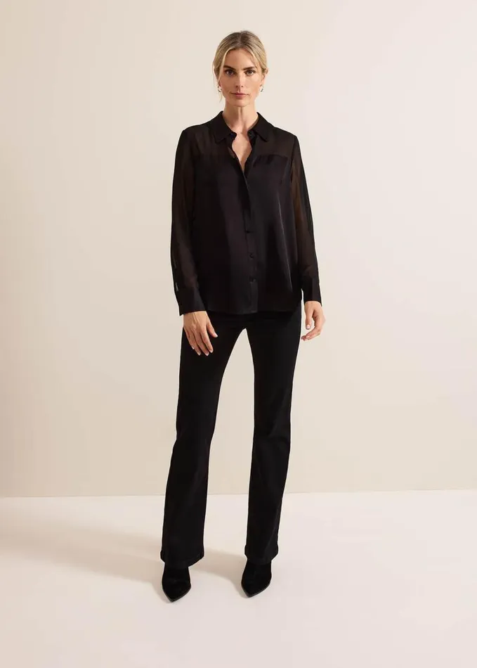 Phase Eight Inessa Mixed Media Satin Shirt Black Women Shirts and Blouses