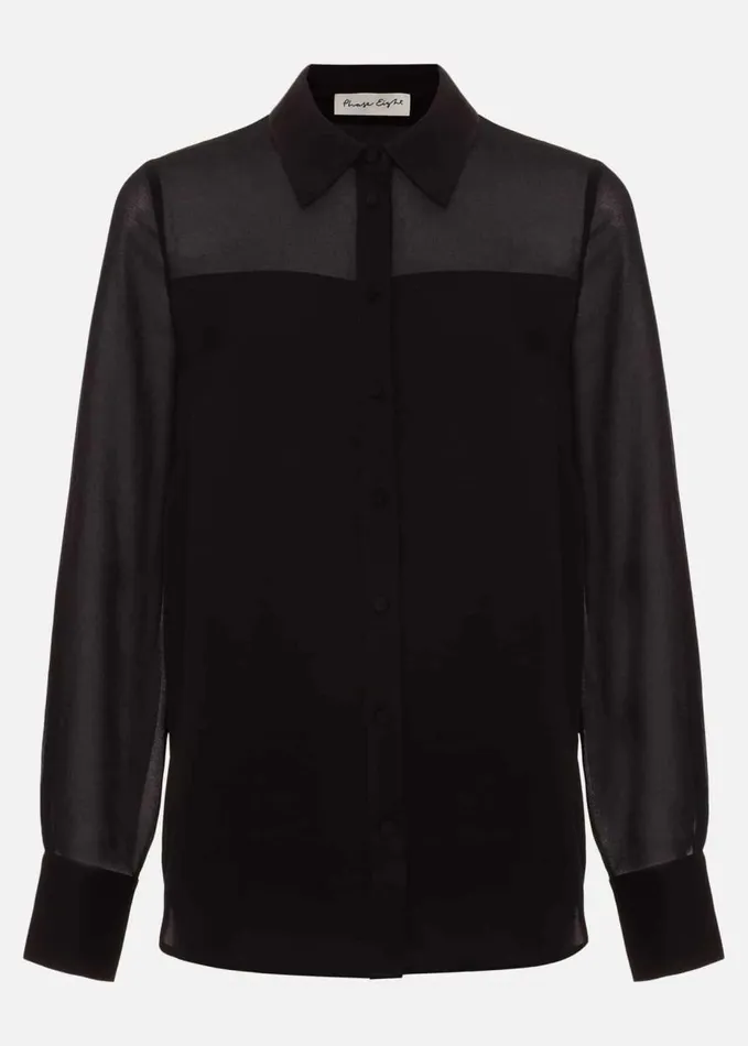 Phase Eight Inessa Mixed Media Satin Shirt Black Women Shirts and Blouses