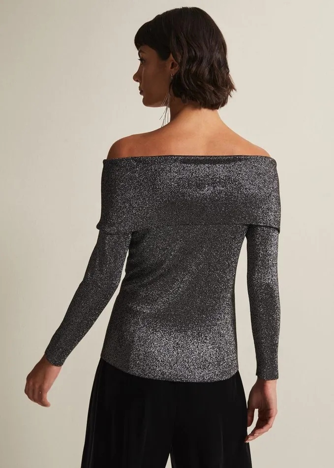 Phase Eight Iris Bardot Knitted Top Black Women Knitwear