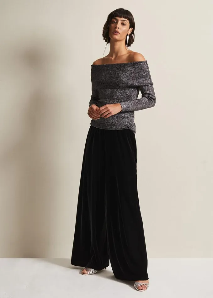 Phase Eight Iris Bardot Knitted Top Black Women Knitwear