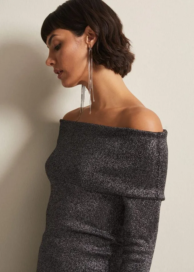 Phase Eight Iris Bardot Knitted Top Black Women Knitwear