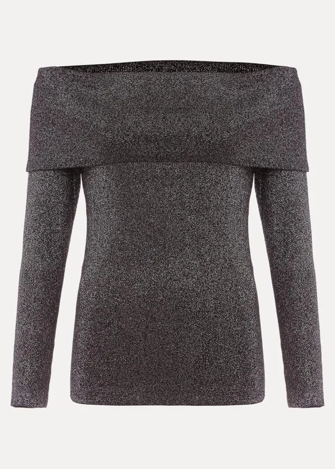 Phase Eight Iris Bardot Knitted Top Black Women Knitwear