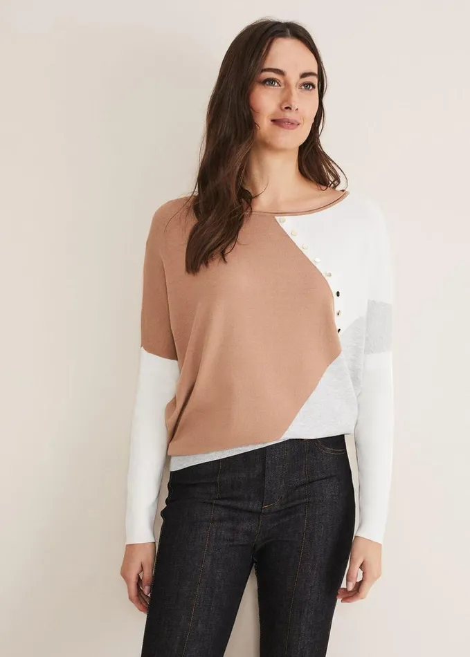 Phase Eight Isabel Colourblock Knit Grey Multi Women Knitwear