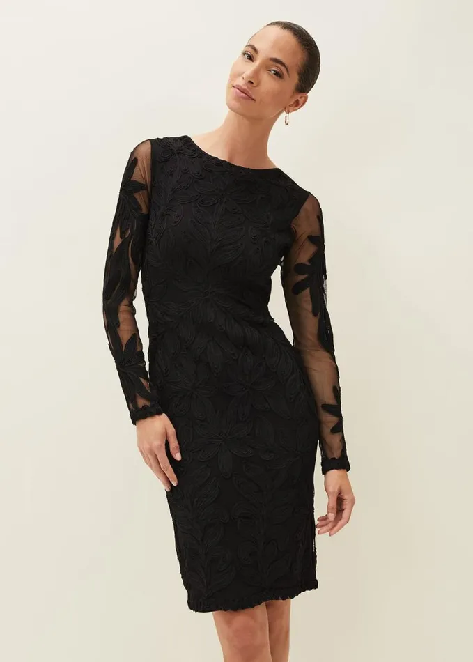 Phase Eight Isobel Tapework Lace Dress Black Women Dresses