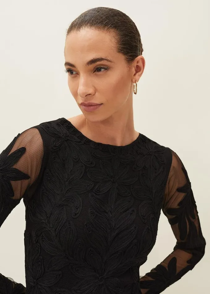 Phase Eight Isobel Tapework Lace Dress Black Women Dresses
