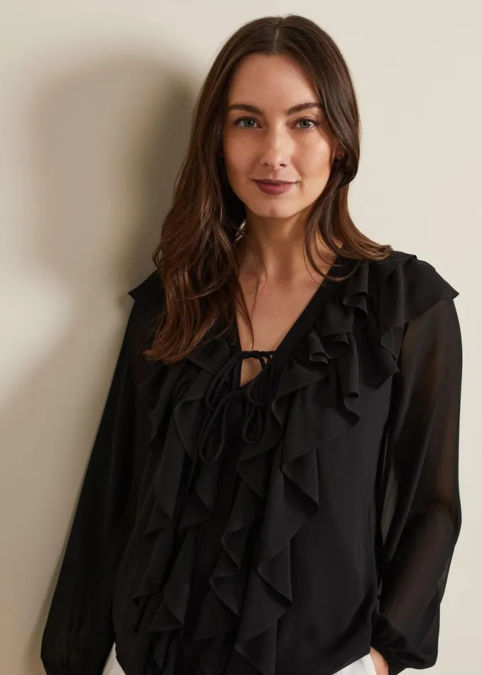 Phase Eight Ivana Ruffle Blouse Black Women Shirts and Blouses