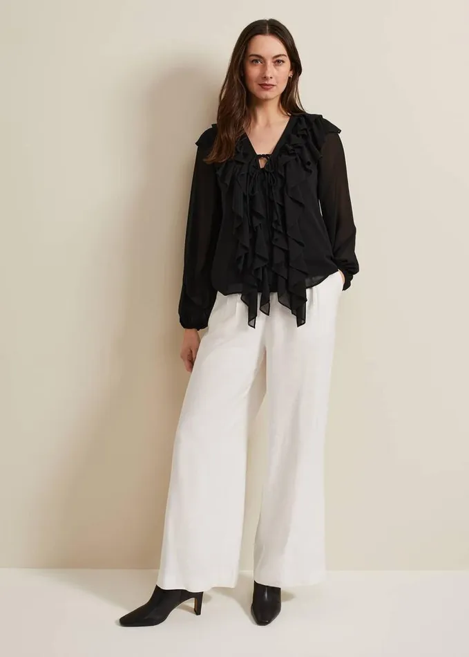 Phase Eight Ivana Ruffle Blouse Black Women Shirts and Blouses