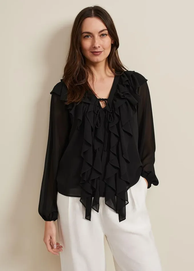 Phase Eight Ivana Ruffle Blouse Black Women Shirts and Blouses