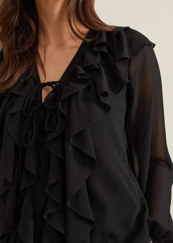 Phase Eight Ivana Ruffle Blouse Black Women Shirts and Blouses