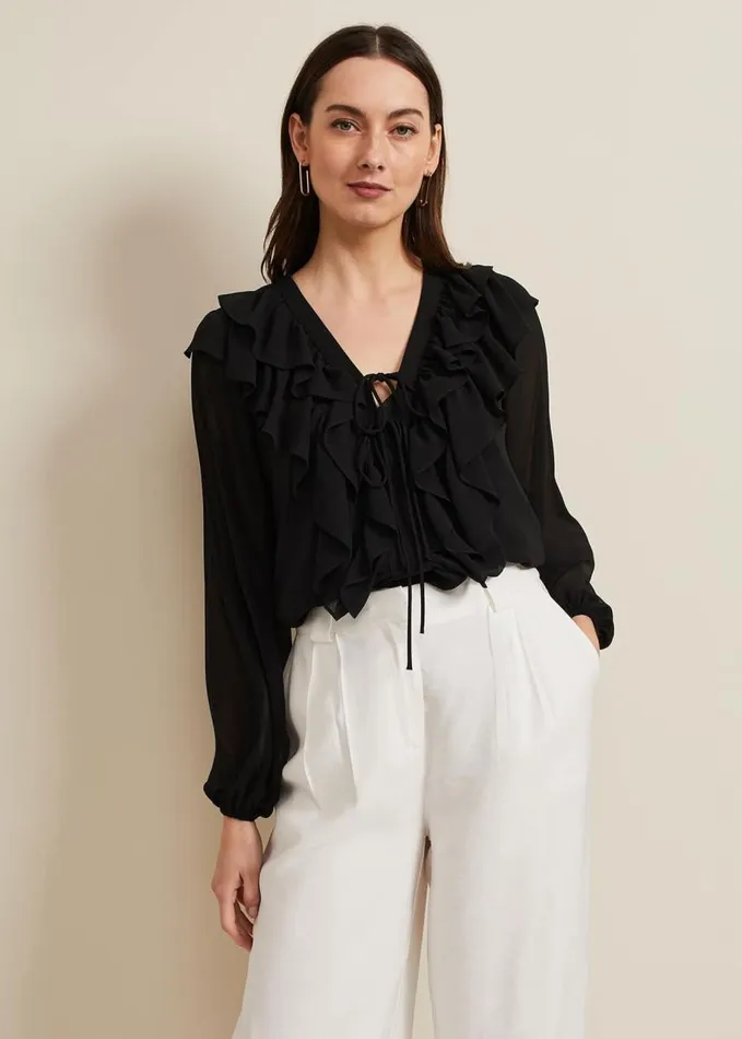 Phase Eight Ivana Ruffle Blouse Black Women Shirts and Blouses