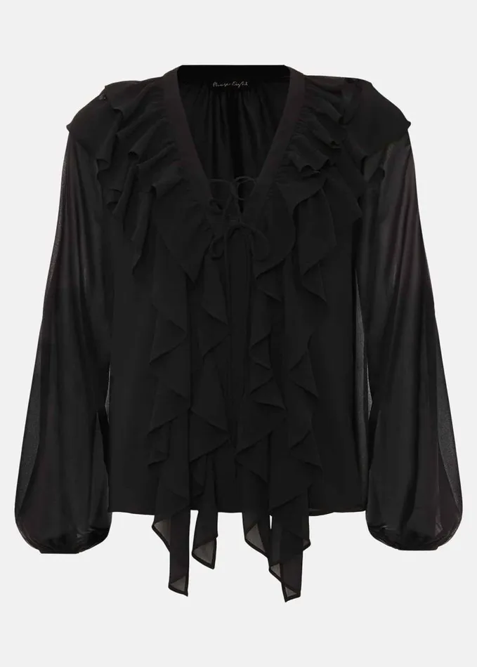 Phase Eight Ivana Ruffle Blouse Black Women Shirts and Blouses