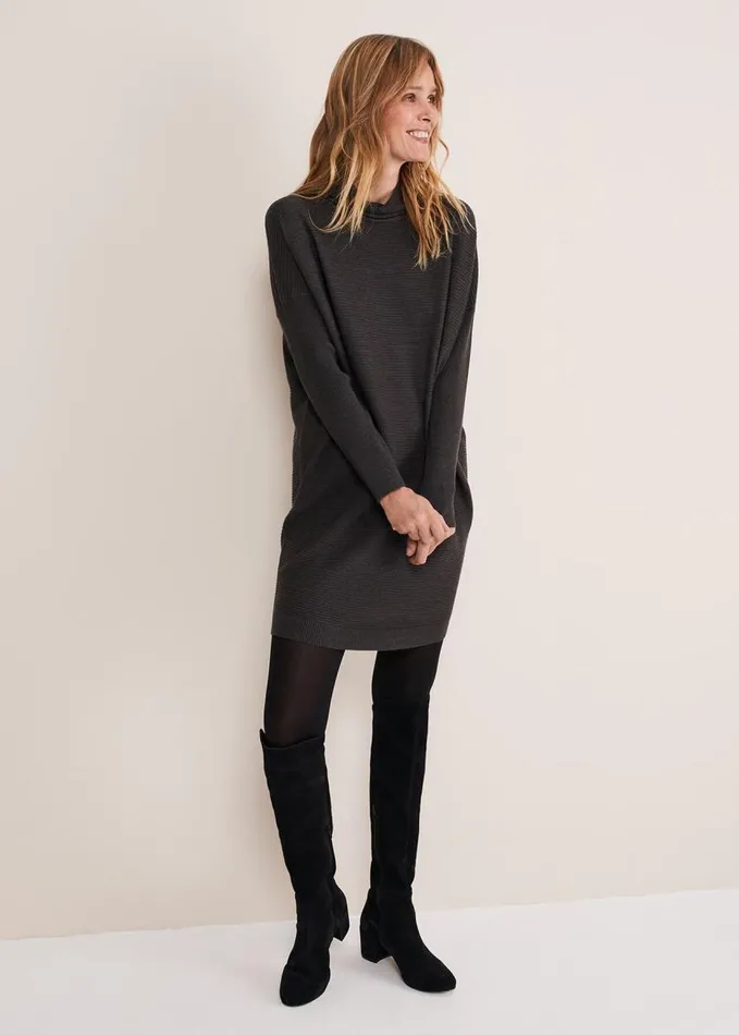 Phase Eight Jocelin Roll Neck Knit Dress Charcoal Women Dresses