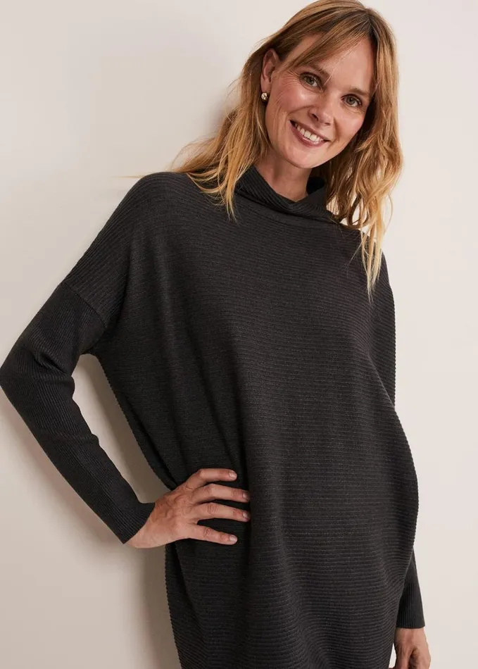 Phase Eight Jocelin Roll Neck Knit Dress Charcoal Women Dresses