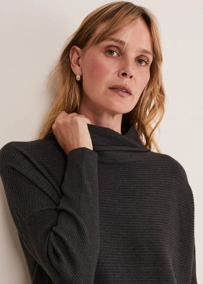 Phase Eight Jocelin Roll Neck Knit Dress Charcoal Women Dresses