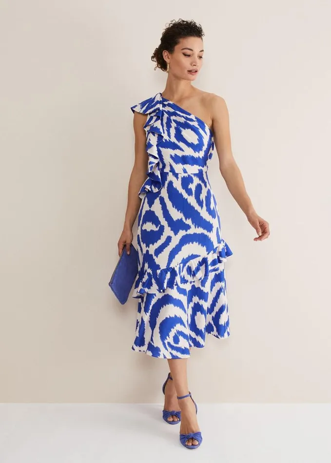 Phase Eight Joy One Shoulder Midi Dress Indigoivory Women Dresses
