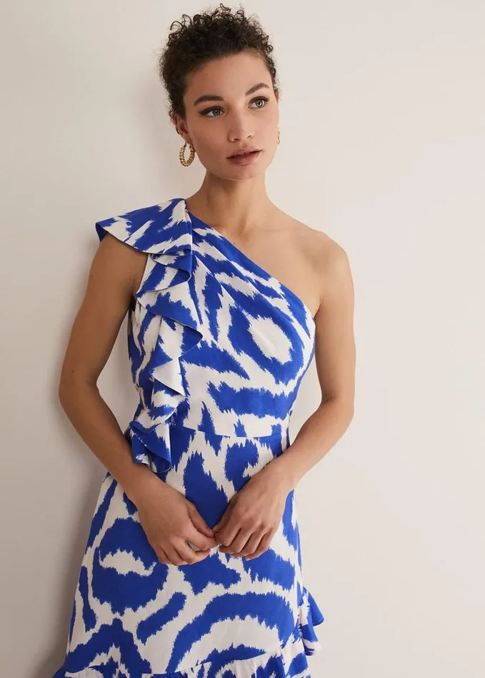 Phase Eight Joy One Shoulder Midi Dress Indigoivory Women Dresses