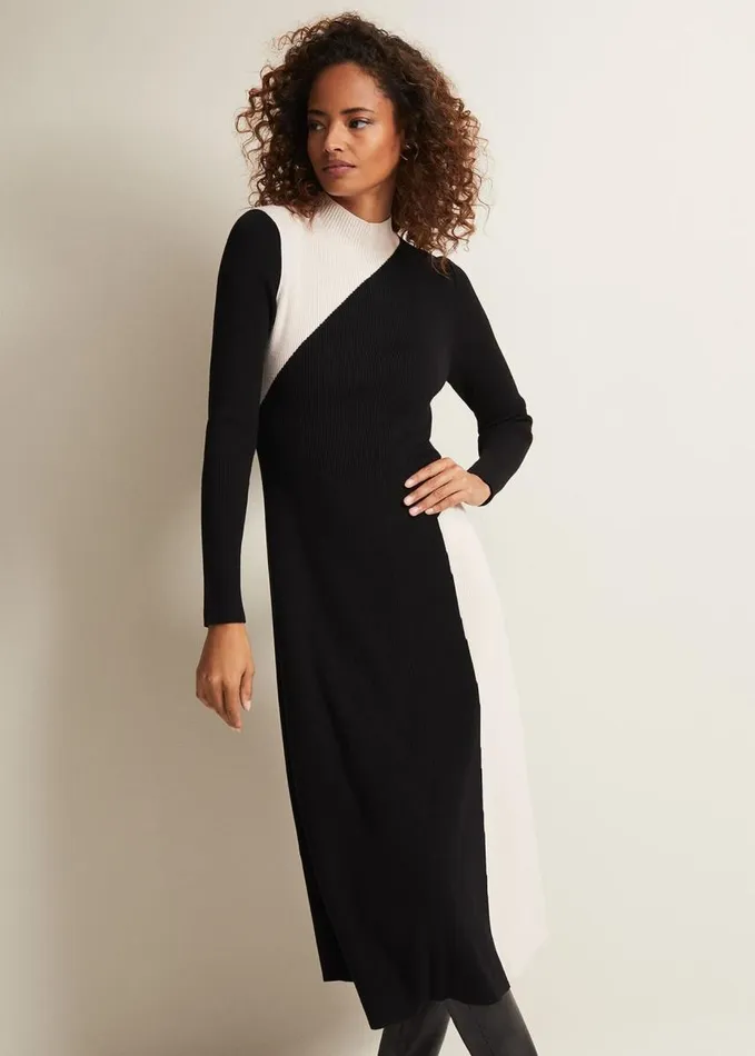 Phase Eight Julie Knitted Colourblock Midaxi Dress Blackmulti Women Dresses