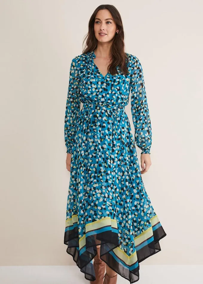 Phase Eight Juno Border Hem Midi Dress Bluemulti Women Dresses