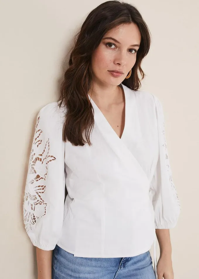 Phase Eight Kacey Broderie Blouse White Women Shirts and Blouses