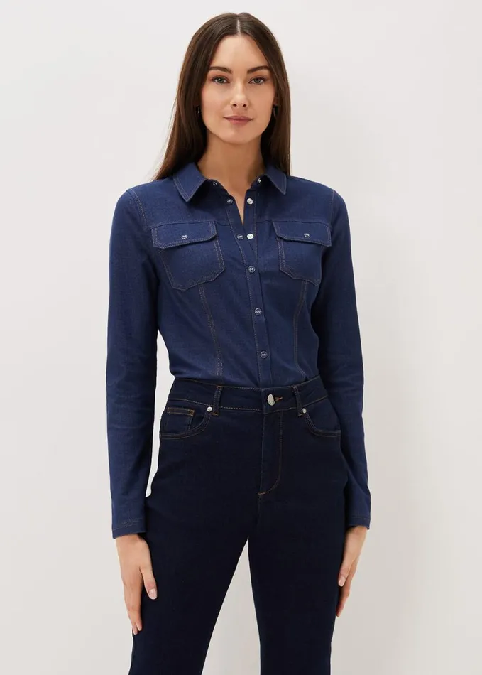 Phase Eight Katheryn Denim Jersey Shirt Blue Women Tops and TShirts