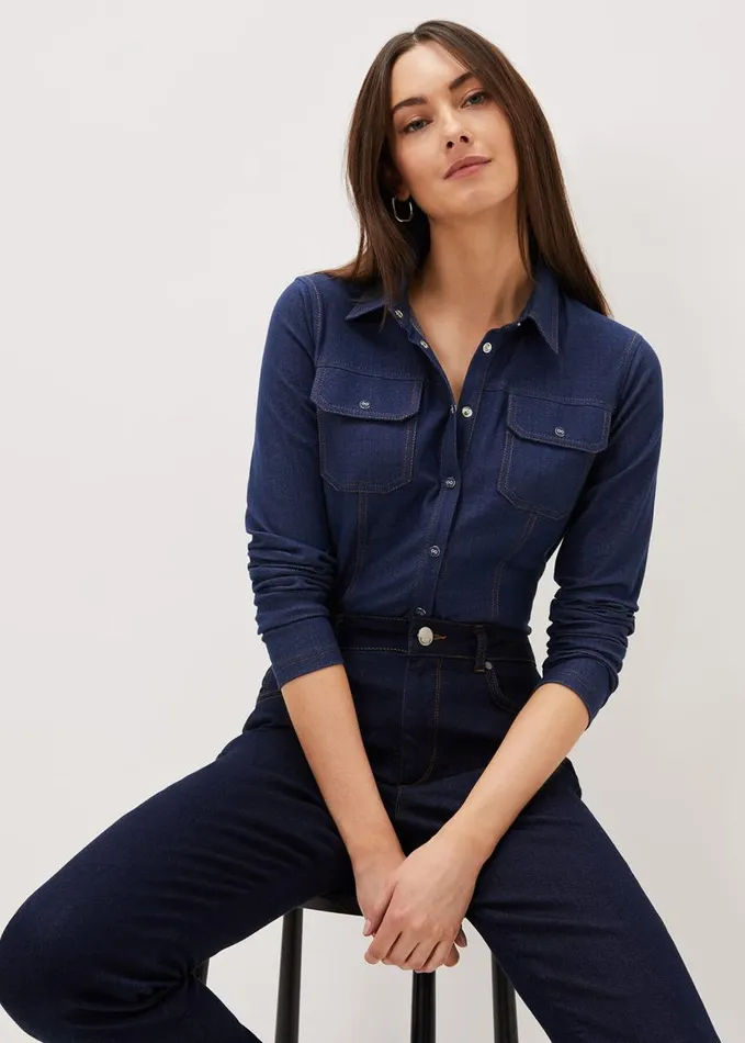 Phase Eight Katheryn Denim Jersey Shirt Blue Women Tops and TShirts