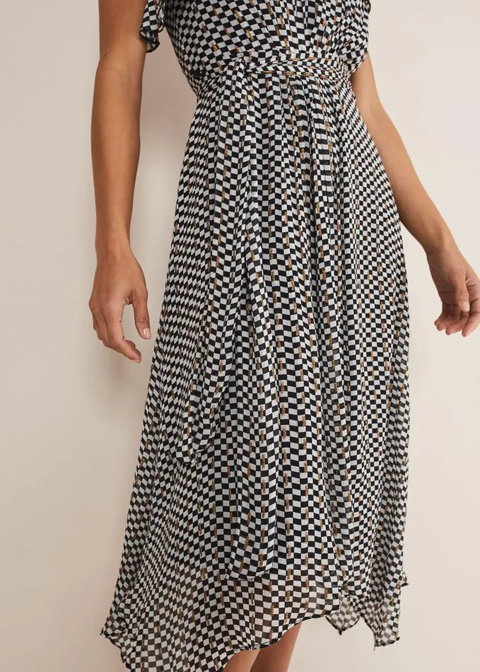 Phase Eight Kaz Checked One Shoulder Midi Dress Blackwhite Women Dresses