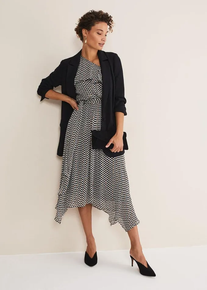 Phase Eight Kaz Checked One Shoulder Midi Dress Blackwhite Women Dresses