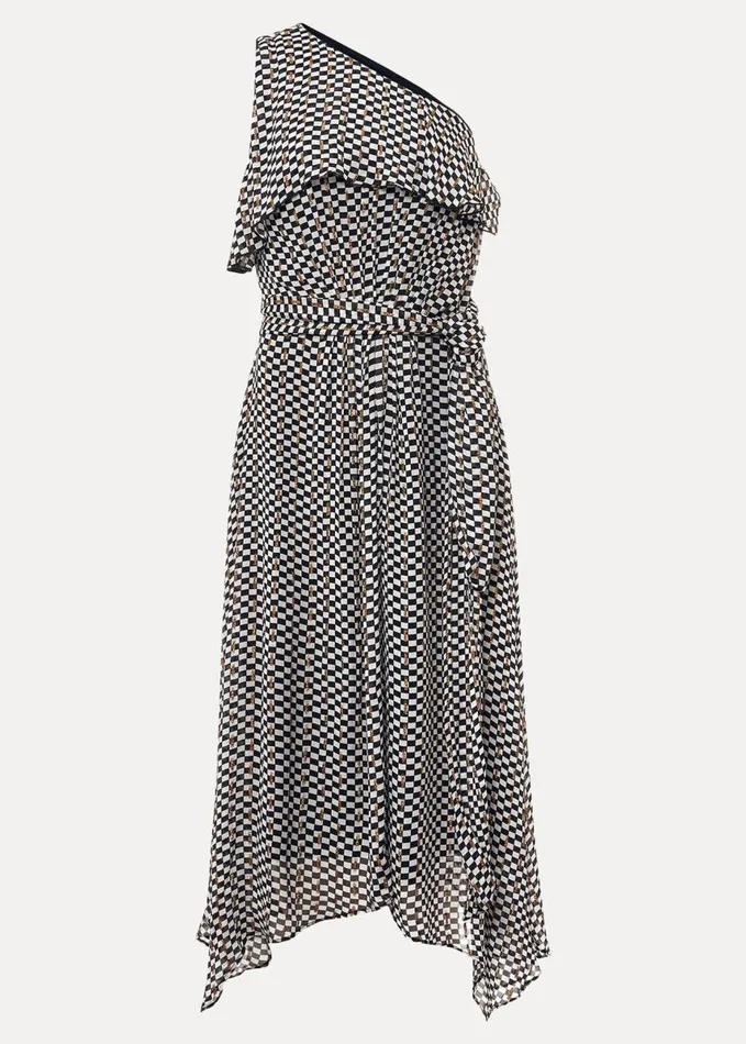 Phase Eight Kaz Checked One Shoulder Midi Dress Blackwhite Women Dresses