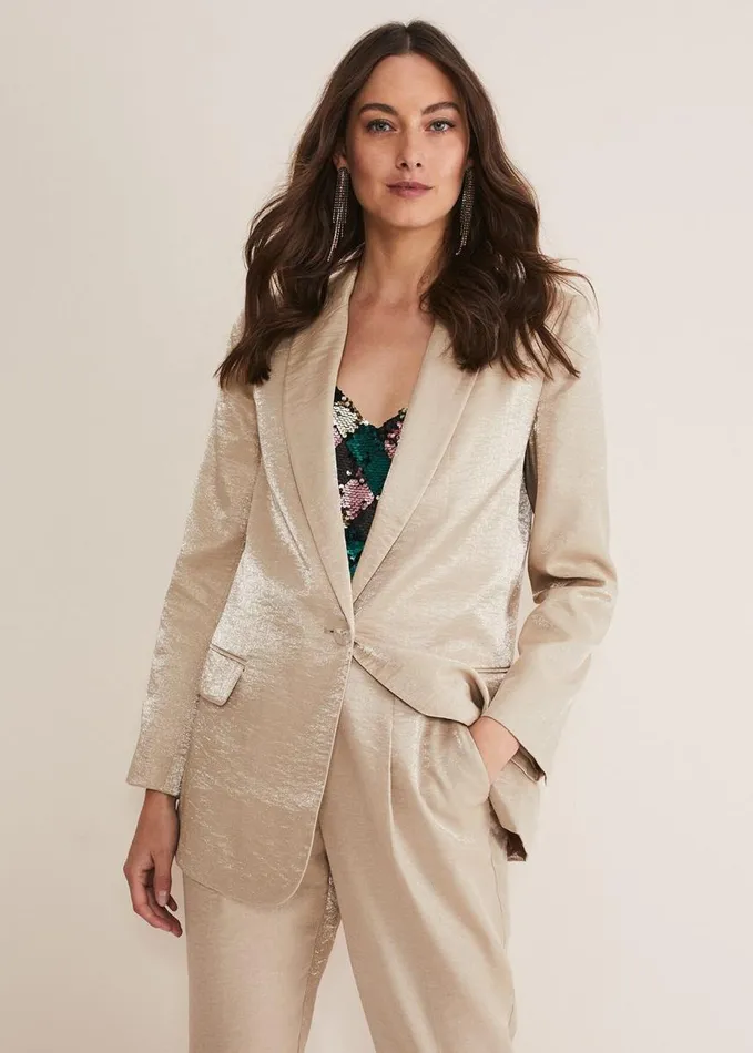 Phase Eight Kehlani Shimmer Blazer CoOrd Champagne Women Coats