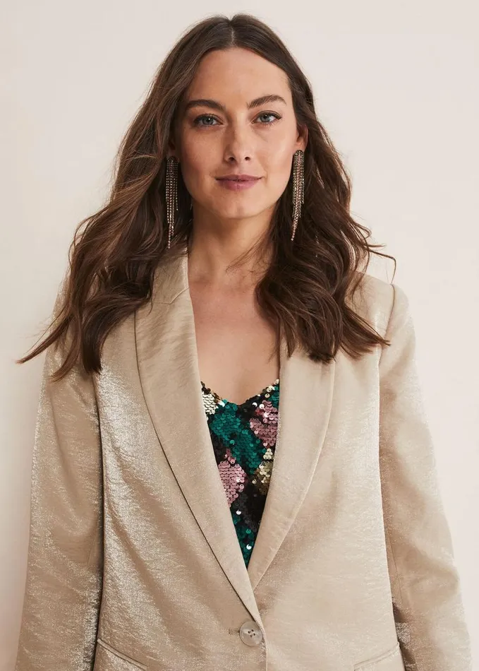 Phase Eight Kehlani Shimmer Blazer CoOrd Champagne Women Coats